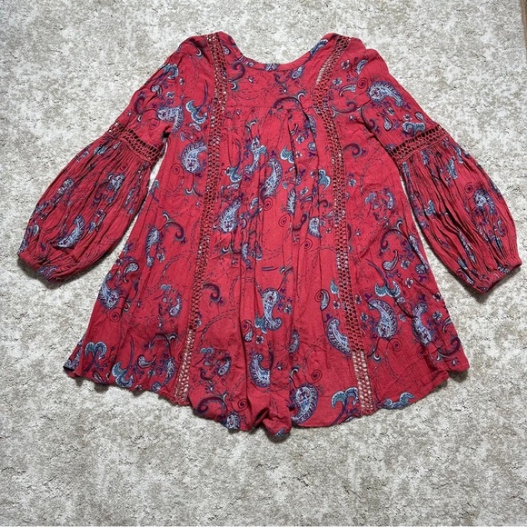 Fre People Paisley Red Women's Top Size XS - Picture 7 of 9